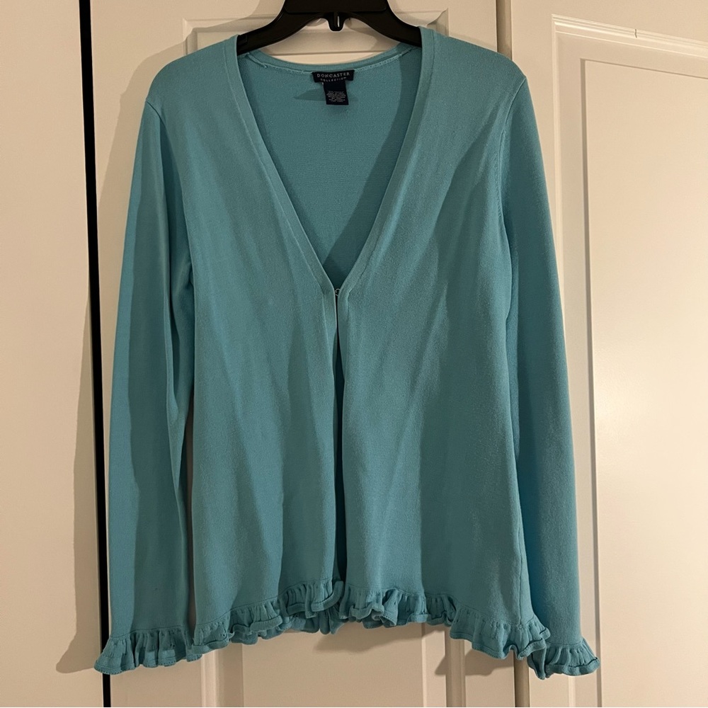 Final Sale Doncaster Collection Blue Long Sleeve Top With Clasp